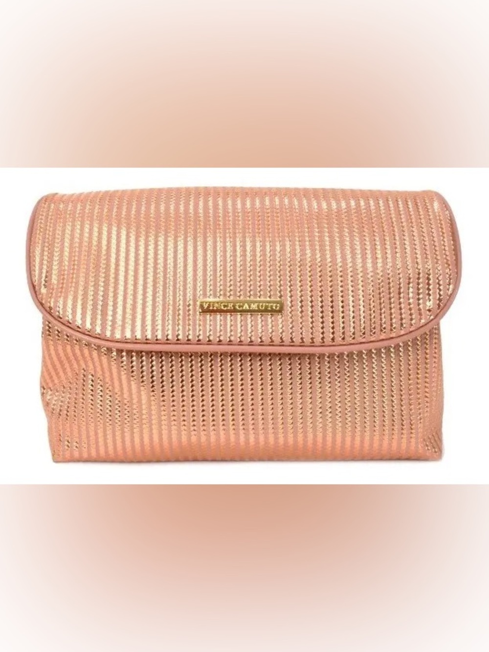 Vince Camuto Striped Flap Front Makeup Cosmetics Travel Bag 2 Compartments NWOT